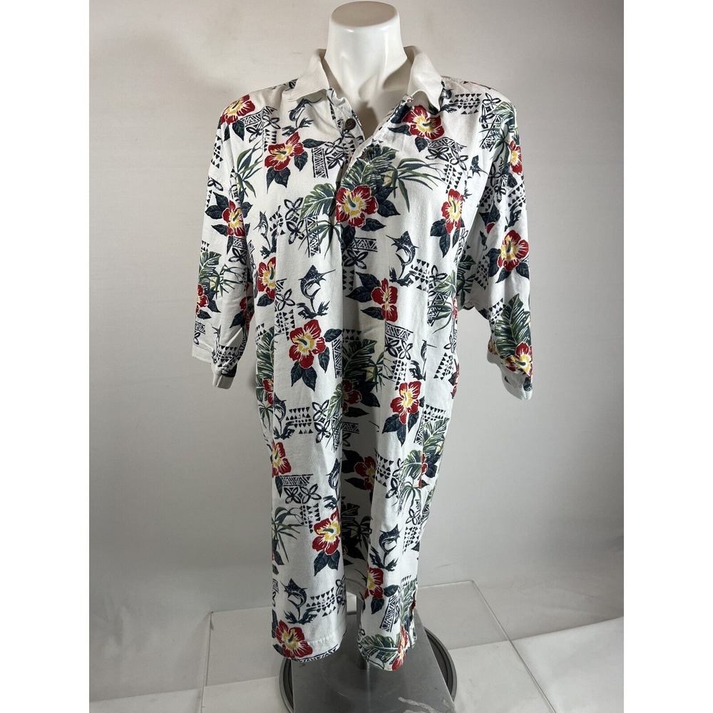 Hawaiian Print Fishing Polo Mens XL AFTCO Bluewater Performance‎ Shirt